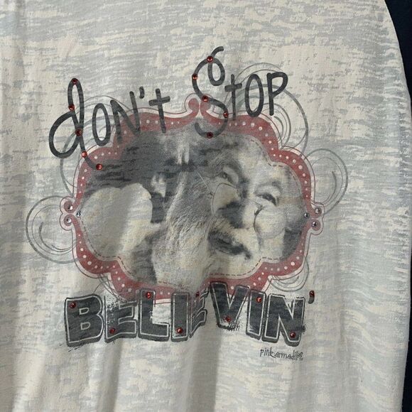 Santa Dont Stop Believin' Christmas Ragland Tee L - Picture 2 of 7
